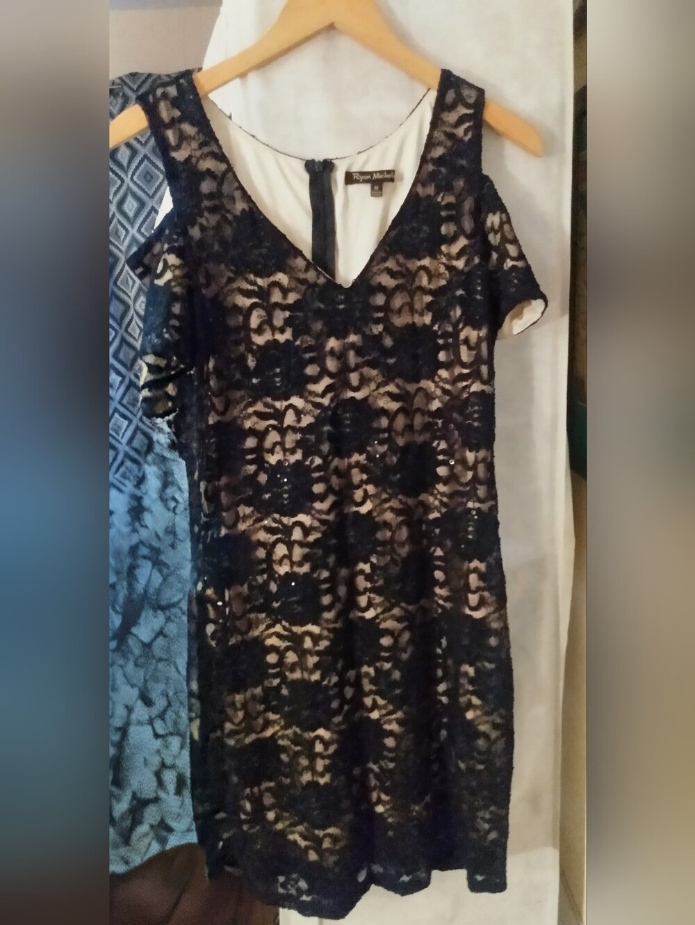 Ryan Michelle Black Lace Cold Shoulder Midi Dress